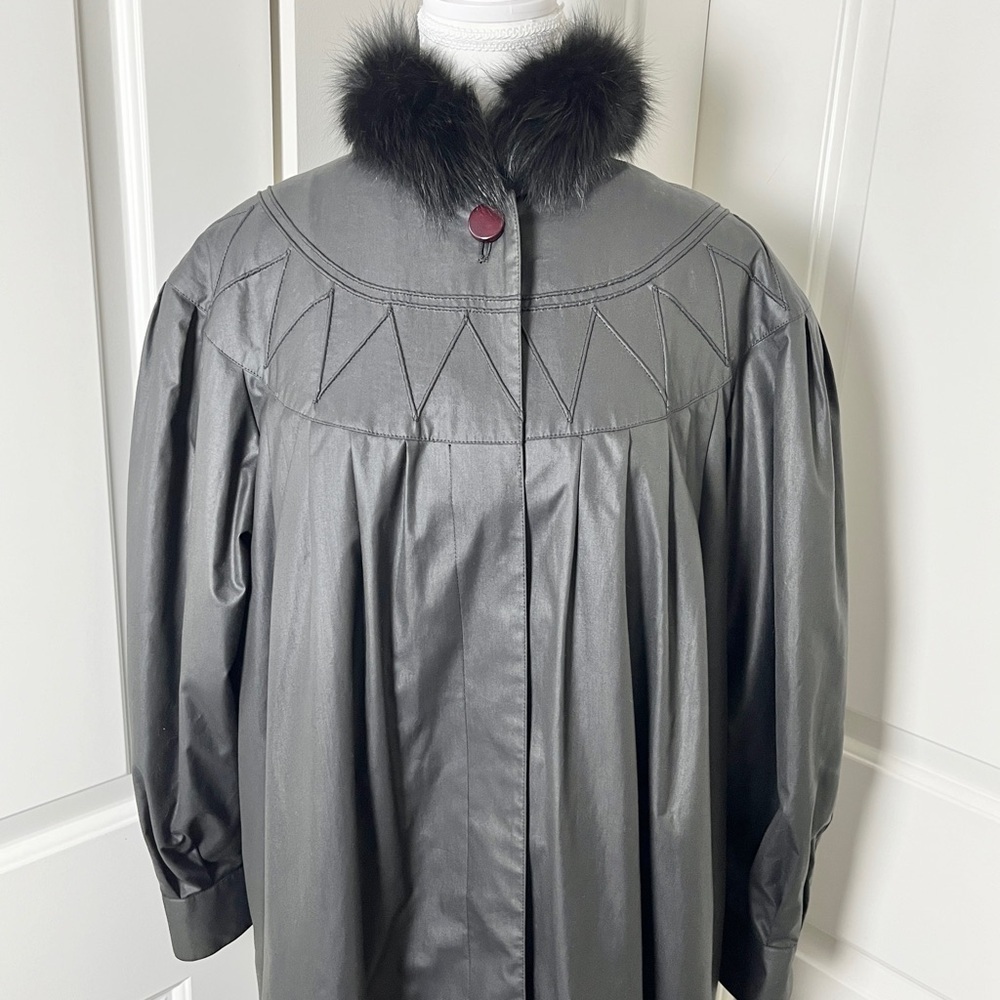 Vintage Love Modocc Fur Collar Stroller Raincoat Overcoat - Black - Medium/Large - Picture 4 of 16